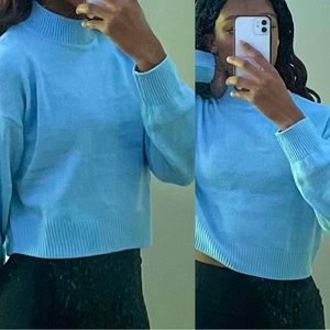 H&M Baby Blue Knit Turtleneck Cropped Sweater
